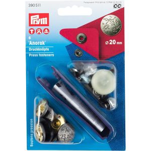 プリム Prym プリム スナップボタン Anorak キット付 φ20mm 6組入 マットシルバー PRM390511 Prym