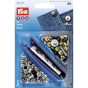 プリム Prym プリム リベット Nieten キット付 φ9mm 24組入 ニッケル オールドアイアン PRM403101 Prym