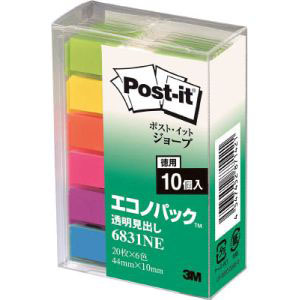 スリーエム 3M スリーエム 3M 6831NE ポスト・イット ジョーブ 44×10mm 120枚×10パッド 6色混色