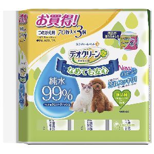 ユニチャーム Unicharm ユニチャーム デオクリーン 純水99%ウェットティッシュ つめかえ用 70枚×3個パック