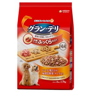 ユニチャーム Unicharm ユニチャーム グラン デリ ふっくら仕立て ビーフ 鶏ささみ 緑黄色野菜 チーズ 角切りビーフ粒入り 1.7kg 270740
