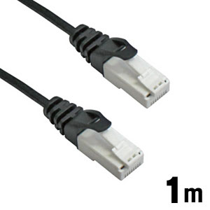 あきばお～ LANケーブル スリムタイプ CAT6 1Gbps 爪折り防止 極細 1m ブラック