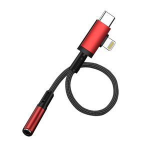 あきばお～ TypeC Iphone 3.5mm変換ケーブル レッド