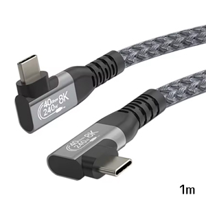 あきばお～ Type-C USBケーブル サイド両L字型 高速 USB4.0対応 40Gbps 240W 8K 60Hz 映像対応 1m