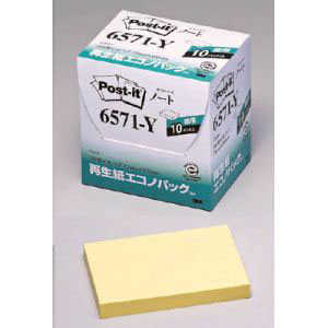 スリーエム 3M スリーエム 3M 6571-Y ポスト・イット 75×100mm 100枚×10パッド イエロー