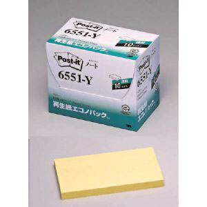 スリーエム 3M スリーエム 3M 6551-Y ポスト・イット 75×127mm 100枚×10パッド イエロー