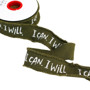 日本紐釦貿易 Nippon Chuko NBK デニム調フレイドロゴテープ サイドフリンジ 巾約36mm 13.5m巻 カーキ KLT1-2 日本紐釦貿易