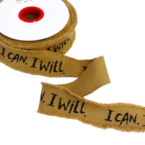 日本紐釦貿易 Nippon Chuko NBK デニム調フレイドロゴテープ サイドフリンジ 巾約36mm 13.5m巻 ベージュ KLT1-3 日本紐釦貿易