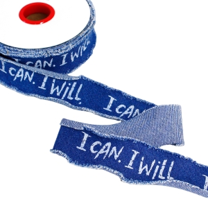 日本紐釦貿易 Nippon Chuko NBK デニム調フレイドロゴテープ サイドフリンジ 巾約36mm 13.5m巻 ブルー KLT1-5 日本紐釦貿易