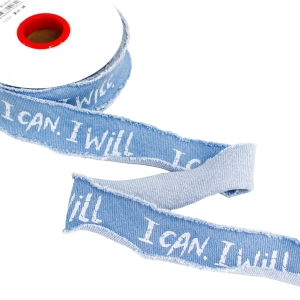 日本紐釦貿易 Nippon Chuko NBK デニム調フレイドロゴテープ サイドフリンジ 巾約36mm 13.5m巻 ライトブルー KLT1-6 日本紐釦貿易