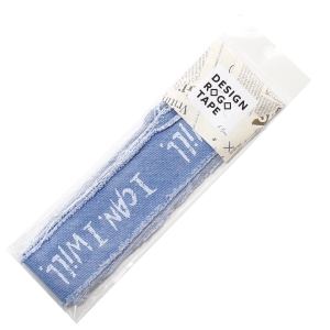 日本紐釦貿易 Nippon Chuko NBK デニム調フレイドロゴテープ サイドフリンジ 巾約36mm 1.5mカット ライトブルー KLT101-6 日本紐釦貿易