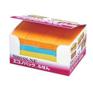 スリーエム 3M スリーエム 3M 5001SS-NE ポストイットエコノパック 強粘着ふせん 75x25mm 蛍光混色 20個パック