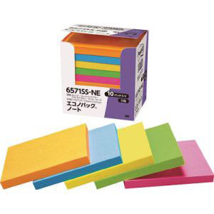 スリーエム 3M スリーエム 3M 6571SS-NE ポストイットエコノパック 強粘着ノート 75x100mm 混5色 90枚x10パッド