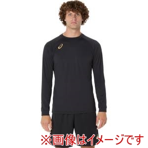 アシックス asics アシックス 2053A216 プラクティス長袖シャツ 背面ビックロゴ パフォーマンスブラックxピュアゴールド S