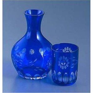 大塚硝子店 大塚硝子店 ガラス製 花切子水瓶 ルリ HN-40BL