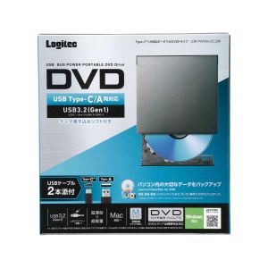 ELECOM エレコム エレコムLDR-PWA8U3CLBK ポータブルDVDドライブ/USB3.2/書き込みソフト付き/Type-A/Type-C/ブラック