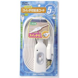 朝日電器 エルパ ELPA エルパ W-S1050B-W スイッチ付延長コード 5m ELPA 朝日電器