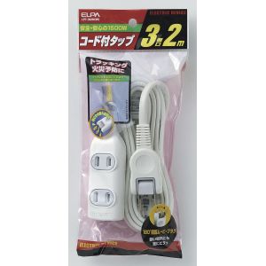 朝日電器 エルパ ELPA エルパ LPT-302N W EDLPコード付タップ 3個口 2m ELPA 朝日電器