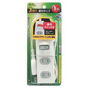 朝日電器 エルパ ELPA エルパ WBS-T3010B W 扉付タップ 集中スイッチ付 3個口 1m ELPA 朝日電器