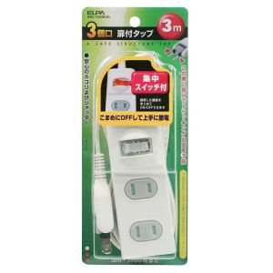 朝日電器 エルパ ELPA エルパ WBS-T3030B W 扉付タップ 集中スイッチ付 3個口 3m ELPA 朝日電器