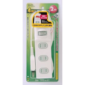 朝日電器 エルパ ELPA エルパ WBS-T4020B W 扉付タップ 集中スイッチ付 4個口 2m ELPA 朝日電器