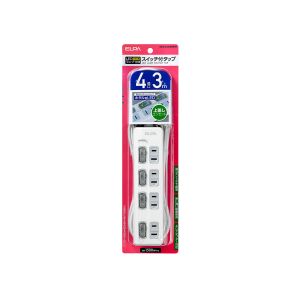 朝日電器 エルパ ELPA エルパ WLS-LU43EB W スイッチ付タップ LEDランプ 上挿し 4個口 3m ELPA 朝日電器