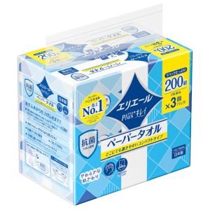 大王製紙 大王製紙 エリエールPlus+ キレイ ペーパータオル コンパクトタイプ 200組×3個パック