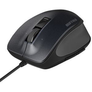 バッファロー BUFFALO Premium Fitマウス 有線/BlueLED光学式/静音/5ボタン/横スクロール/Mサイズ ブラック BSMBU500MBK