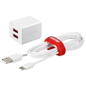 バッファロー BUFFALO バッファロー BSMPA2402P2CWH 2.4A USB急速充電器 オートパワーセレクト搭載 2ポートタイプ Type-Cケーブル付 ホワイト