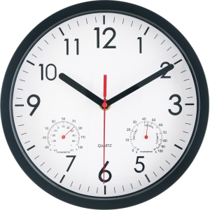 不二貿易 不二貿易 掛時計 温湿度計付 アーバン 25cm BK ブラック メーカー直送 代引不可 北海道沖縄離島不可