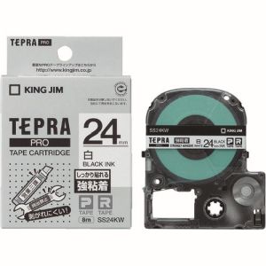 キングジム KING JIM キングジム SS24KW テプラ PROテープ 強粘着ラベル 白テープ 黒文字 24mm