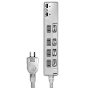 ハイディスク HI DISC USB 2ポート付 節電タップ(独立スイッチ付)4個口+2USBポート HDUTC4U2WH